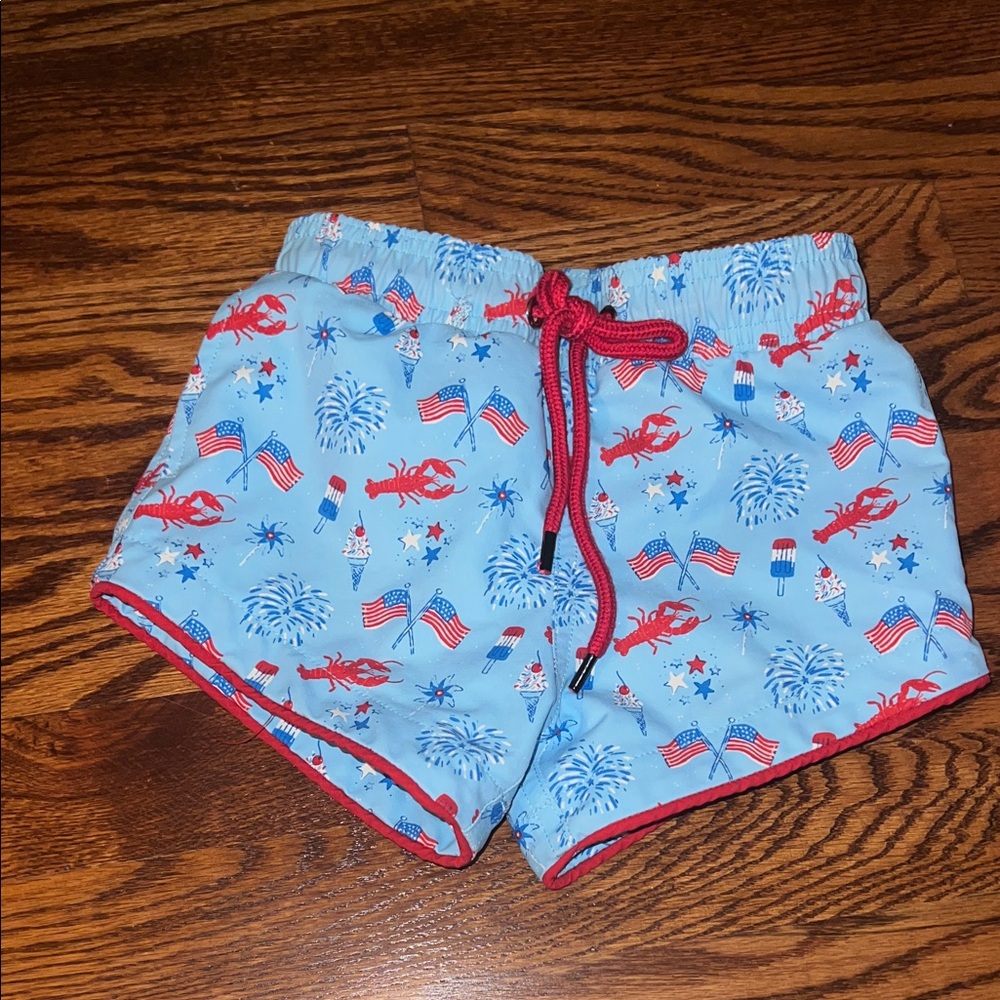 SweetHoney Kids Swim Trunks - Blue with Red Accents